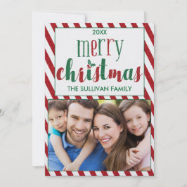 Tarjeta Festiva Faux Purpurina Merry Christmas Photo Card con Stri