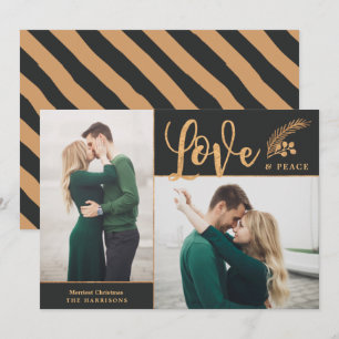 Tarjeta Festiva Faux Relieve metalizado dorado Elegant Love Peace