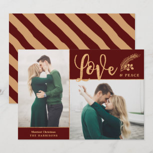 Tarjeta Festiva Faux Relieve metalizado dorado Elegant Love Peace
