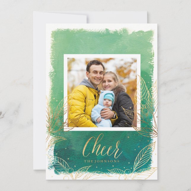 Tarjeta Festiva Faux Relieve metalizado hojas de vacaciones - Tarj (Anverso)