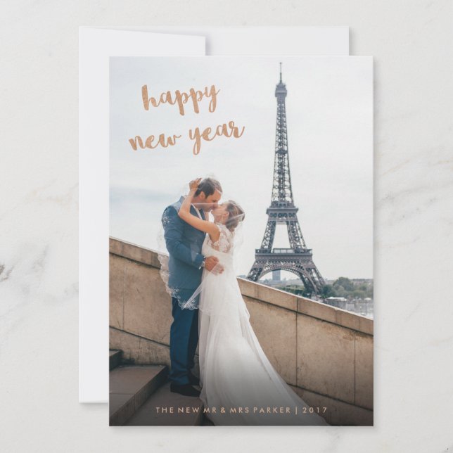 Tarjeta Festiva Faux Rosa Gold Happy New Year Photo (Anverso)