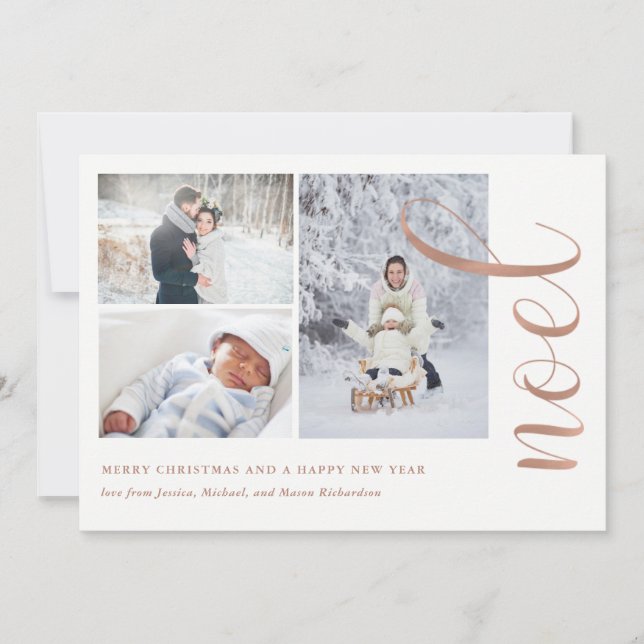 Tarjeta Festiva Faux Rosa Gold Look | Noel con fotos (Anverso)