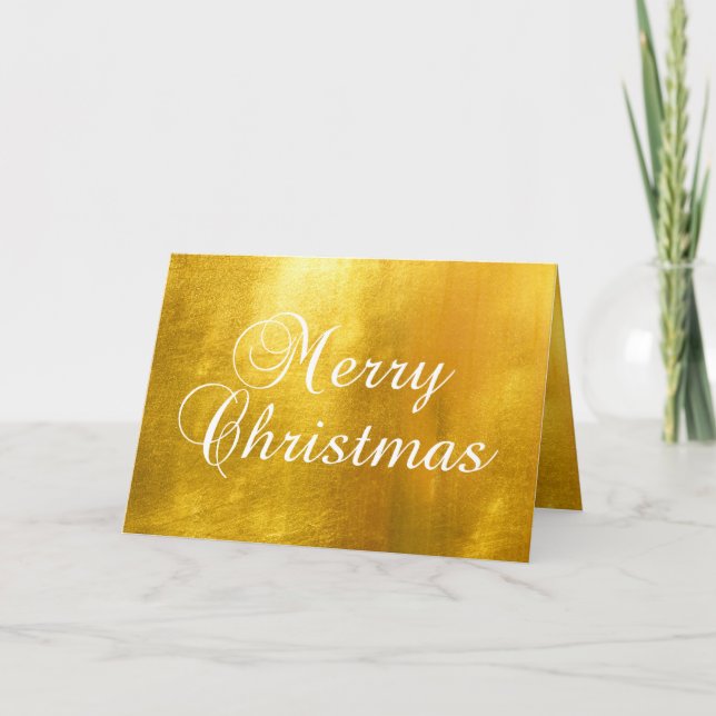 Tarjeta Festiva Faux Shiny Golden Relieve metalizado Family Photo (Anverso)