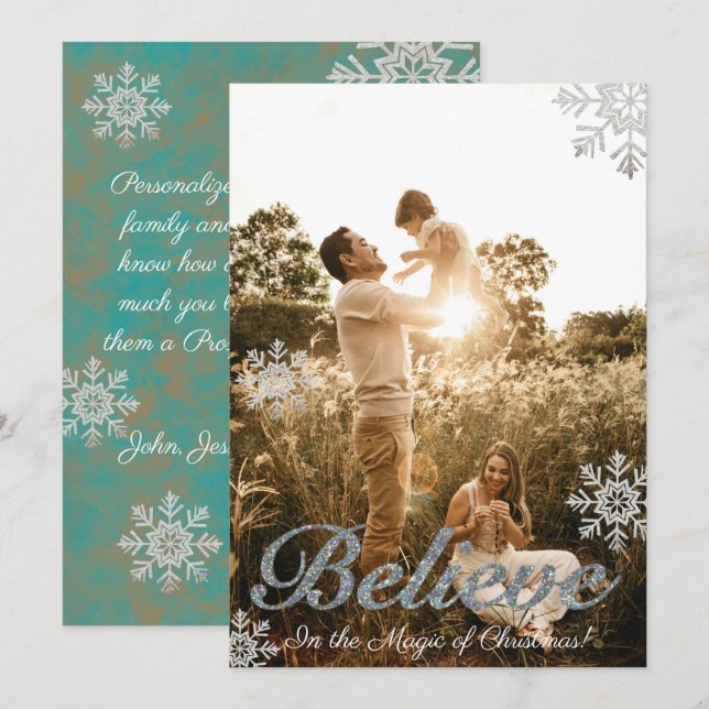 Tarjeta Festiva Faux Silver Purpurina Belibe Photo (Anverso / Reverso)
