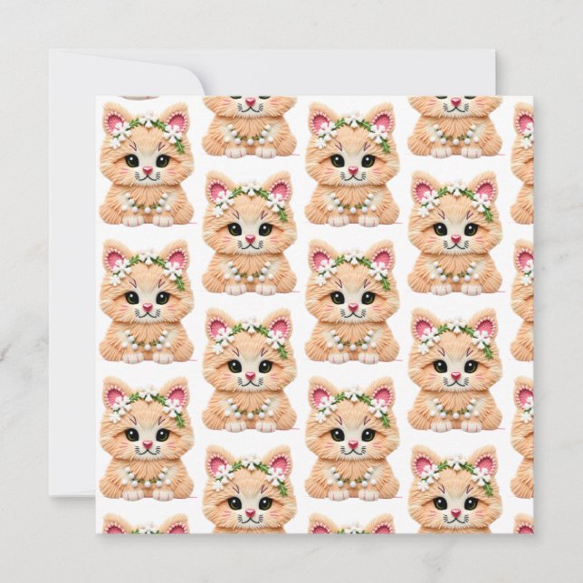 Tarjeta Festiva Faux Yarn Notch-Hook Christmas Cat – Cozy Holiday  (Anverso)