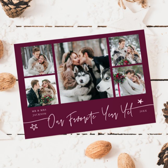 Tarjeta Festiva Favorite Year Holiday Newlywed Photo Cranberry (Subido por el creador)