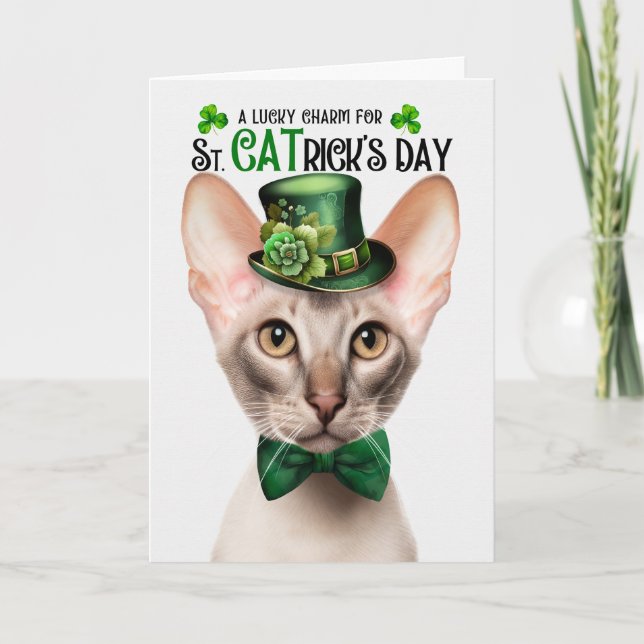 Tarjeta Festiva Fawn Oriental Shorthair Cat St CATrick's Day (Anverso)