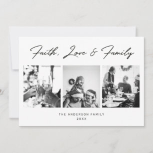 Tarjeta Festiva Fe, amor y Navidades familiares. Multifoto moderna