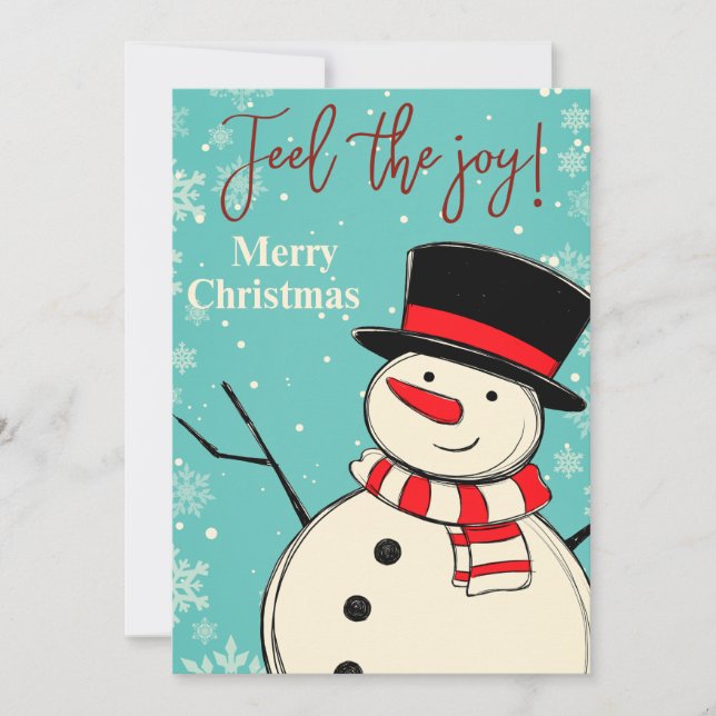 Tarjeta Festiva Feed the Joy Merry Christmas Snowman Holiday Card (Anverso)