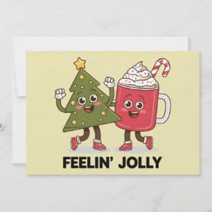 Tarjeta Festiva Feelin Jolly Christmas Tree Coffee Lover Winter