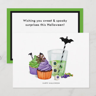 Tarjeta Festiva Felices bebidas y postres de Halloween