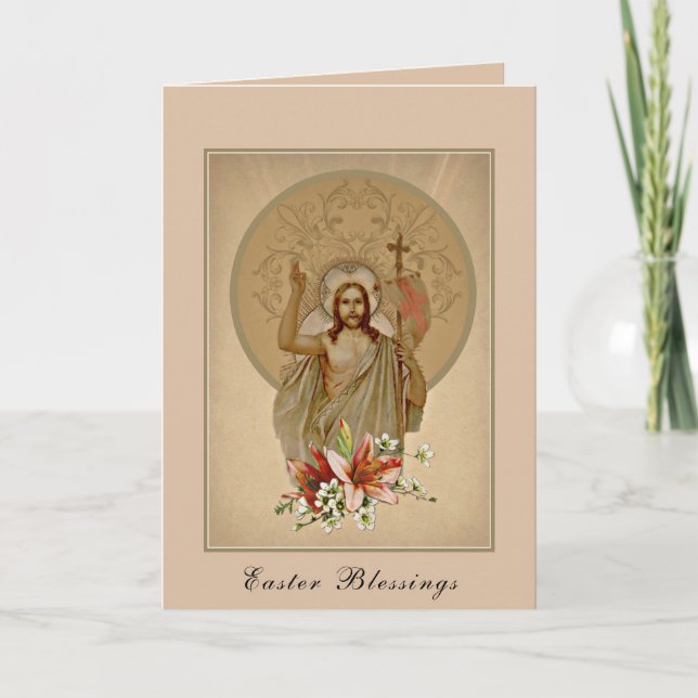 Tarjeta Festiva Felices bendiciones de Pascua Oración Resurrección (Anverso)