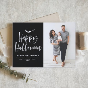 Tarjeta Festiva Felices brochas de Halloween Letters Black Photo