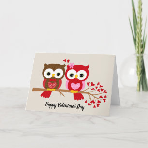 Tarjeta Festiva Felices búhos de San Valentín