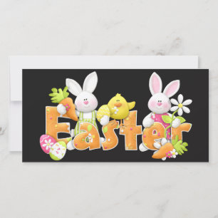 Tarjeta Festiva Felices Bunnies de Pascua con antecedentes de poll