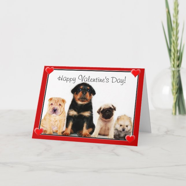 Tarjeta Festiva Felices cachorros del Día de San Valentín (Anverso)