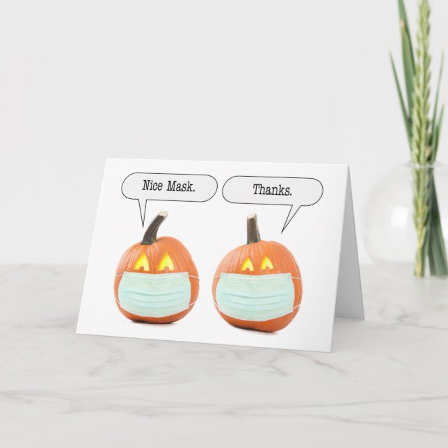 Tarjeta Festiva Felices calabazas de Halloween en la máscara facia (Anverso)