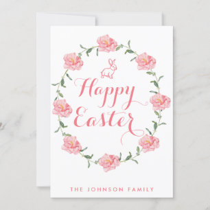Tarjeta Festiva Felices Cartas De Pascua Conejito Rosa Y Corona