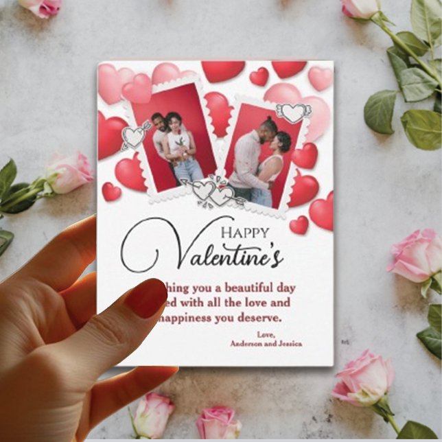 Tarjeta Festiva Felices corazones rosados rojos de 2 Collages de f (Subido por el creador)