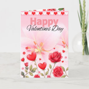 Tarjeta Festiva Felices corazones y Rosas del Día de San Valentín