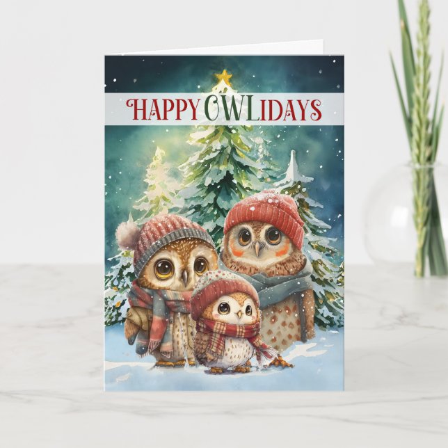Tarjeta Festiva Felices criaturas de los bosques de OWLidays (Anverso)