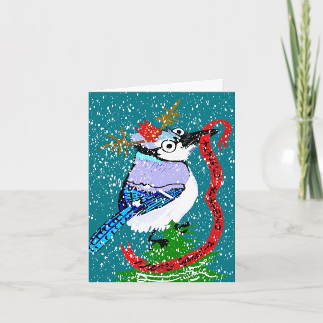 Tarjeta Festiva ¡Felices cristatamas del cristata del Cyanocitta! (Anverso)