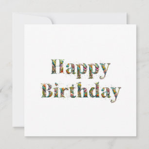 Tarjeta Festiva Felices cumpleaños, flores silvestres y aves tropi