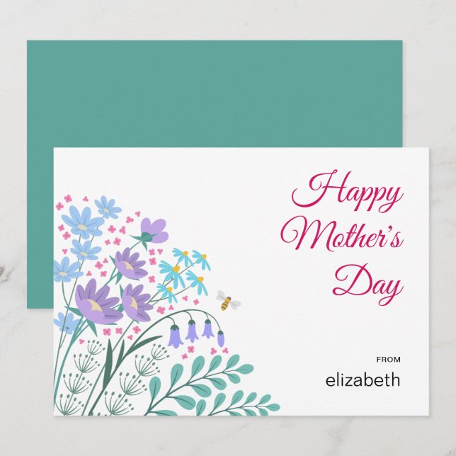 Tarjeta Festiva Felices Día de la Madre Elegante Flores Salvajes R (Anverso / Reverso)