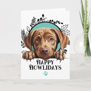 Tarjeta Festiva Felices días de Howliday perro Labrador chocolate