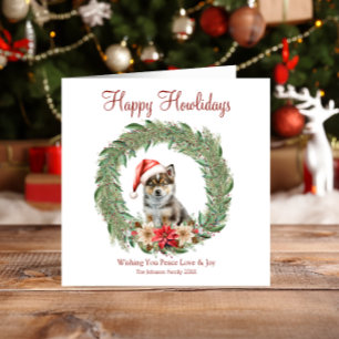 Tarjeta Festiva Felices días festivos perrito husky adorable