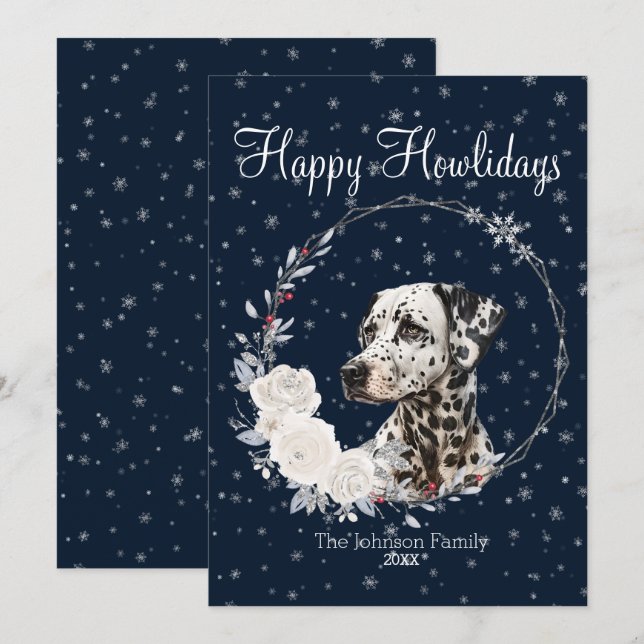 Tarjeta Festiva Felices días festivos perro dálmata lindo (Anverso / Reverso)