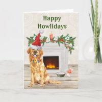 Felices días festivos perro Golden Retriever Navid
