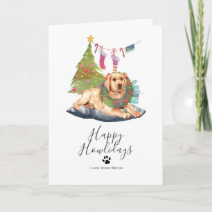 Tarjeta Festiva Felices días festivos perro Labrador amarillo Navi