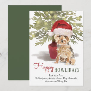 Tarjeta Festiva Felices días festivos Terrier de Yorkshire Acuarel