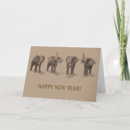 Tarjeta Festiva Felices elefantes del Año Nuevo 2022