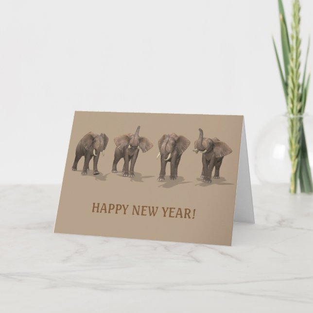 Tarjeta Festiva Felices elefantes del Año Nuevo 2022 (Anverso)