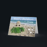Tarjeta Festiva Felices feriados Navidades de Florida Snowman Sand<br><div class="desc">Felices feriados de la postal de Snowman Sandman,  Navidades de Florida</div>