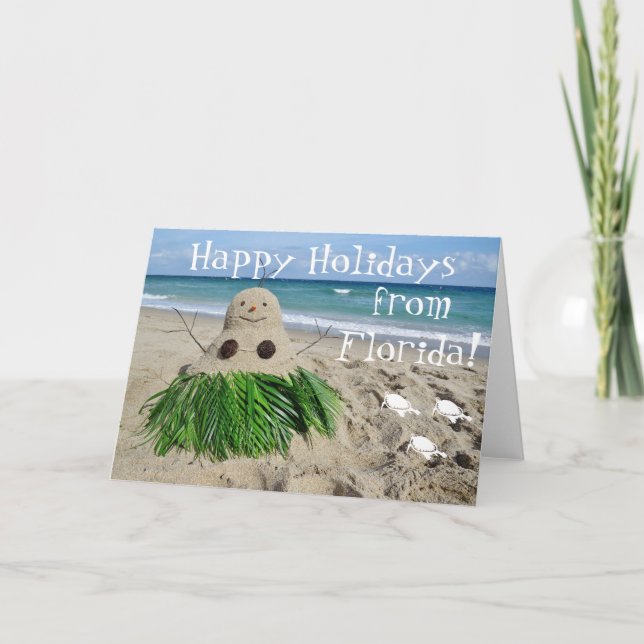 Tarjeta Festiva Felices feriados Navidades de Florida Snowman Sand (Anverso)