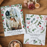 Tarjeta Festiva Felices Fiestas 1 Arco Botánico Moderno<br><div class="desc">Esta colección presenta flores rojas en acuarela,  bayas y vegetación invernal con tipografía moderna y elegante,  con un patrón botánico invernal en la parte posterior.</div>