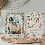 Tarjeta Festiva Felices Fiestas 1 Foto Arco Botánico Moderno Boho<br><div class="desc">Esta colección cuenta con flores de color agua rojo,  bayas y vegetación de invierno con tipografía moderna y elegante,  con un patrón botánico de invierno.</div>