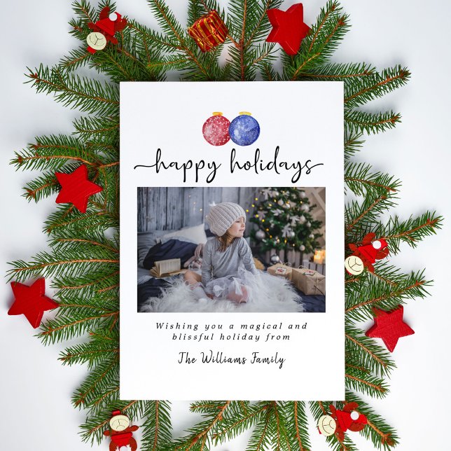 Tarjeta Festiva Felices Fiestas 1 Foto Cute Ornamentos de acuarela (Subido por el creador)