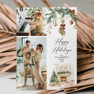 Tarjeta Festiva Felices fiestas 2 Foto Escena de Invierno y Verdor