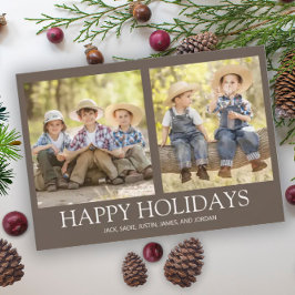 Tarjeta Festiva Felices Fiestas 2 Foto Familia Marrón Rústico 