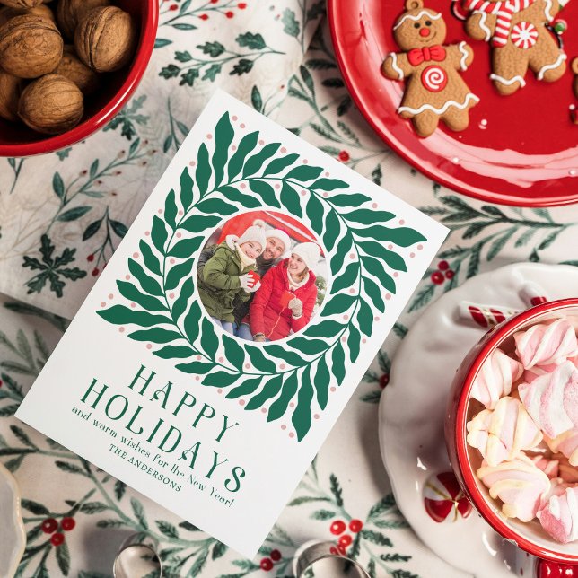 Tarjeta Festiva Felices Fiestas 2 Foto Moderno Script Negrita Flor (Subido por el creador)