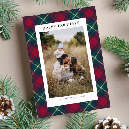 Tarjeta Festiva Felices Fiestas 2 Fotos Plaid Divertido Simple Clá
