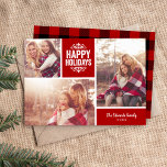 Tarjeta Festiva Felices fiestas 3 Collage de fotos<br><div class="desc">Personalizado económico imprimió tarjetas fotográficas de vacaciones con plantillas sencillas para la personalización. Este moderno diseño rústico tiene un diseño de collage de fotos con espacio para 3 fotos familiares y texto en bloques de colores coordinados - edite los colores para que coincidan con cualquier foto. Personalízalo con tus fotos...</div>