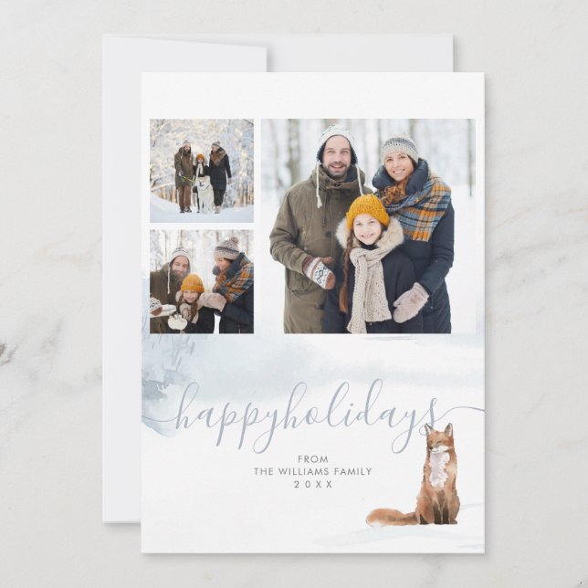 Tarjeta Festiva Felices fiestas 3 Collage de fotos Invierno Woodla (Anverso)