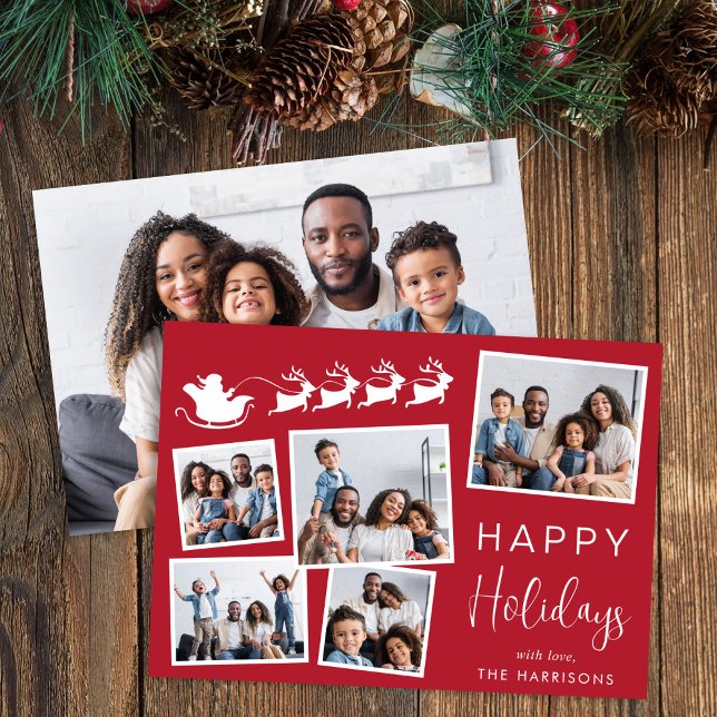 Tarjeta Festiva Felices Fiestas 6 Foto Navidades rojos de Santa Sl (Share the love and warmth of the holiday season with this personalized photo Christmas card)