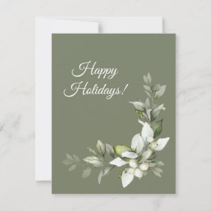 Tarjeta Festiva Felices Fiestas acebo invierno acuarela