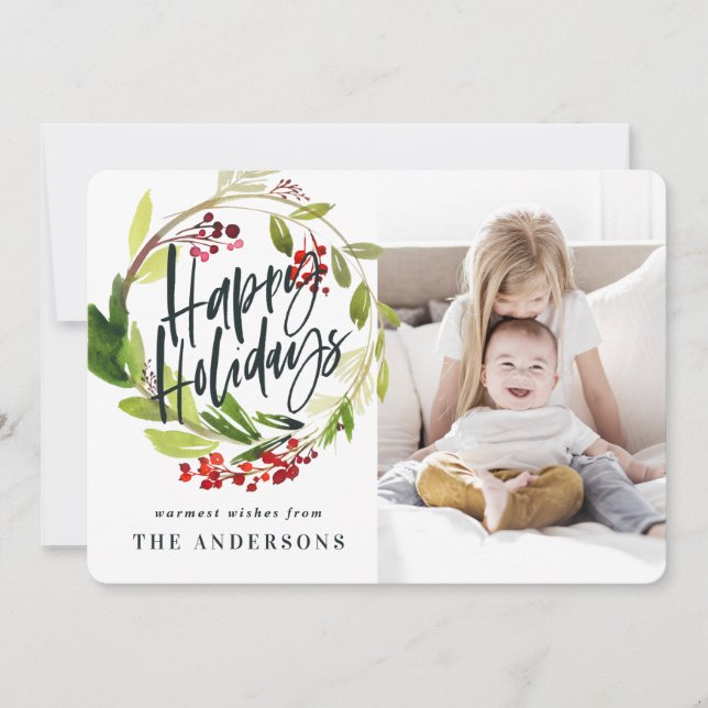 Tarjeta Festiva Felices fiestas acuáticas foto floral (Anverso)